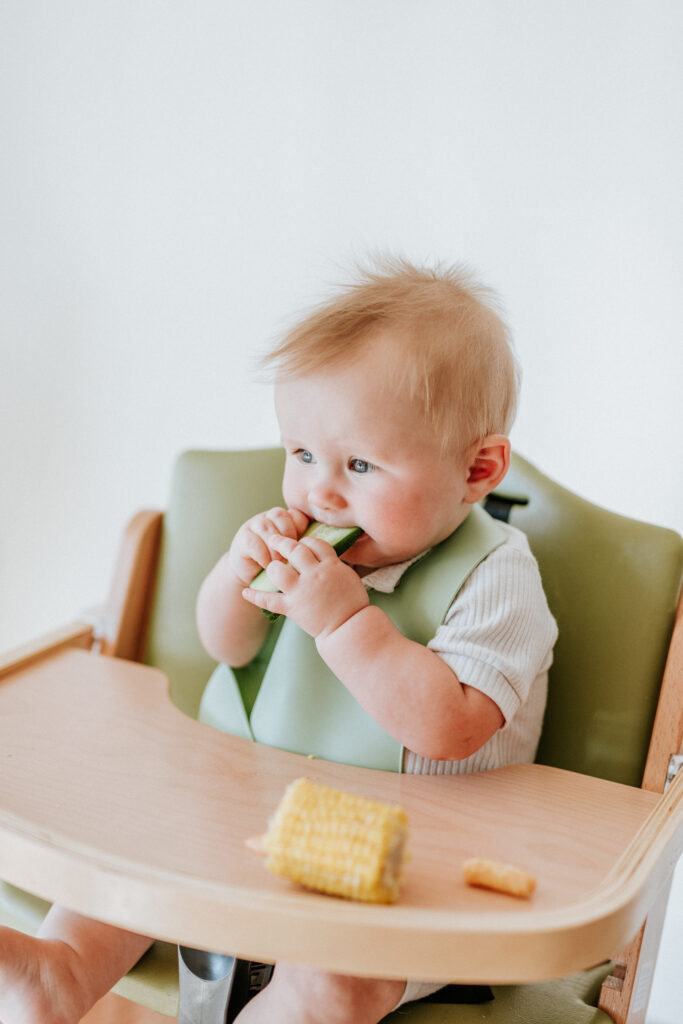 hayes eating a cucumber in high chair, the baby dietitian links page